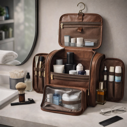 Leather Hanging Toiletry Bag for Men