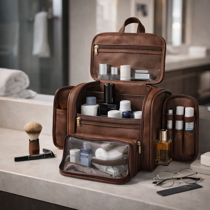 Leather Hanging Toiletry Bag for Men