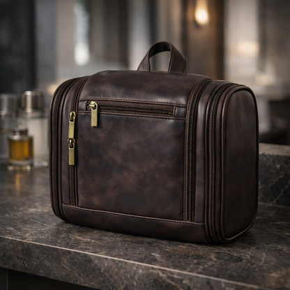 Leather Hanging Toiletry Bag for Men